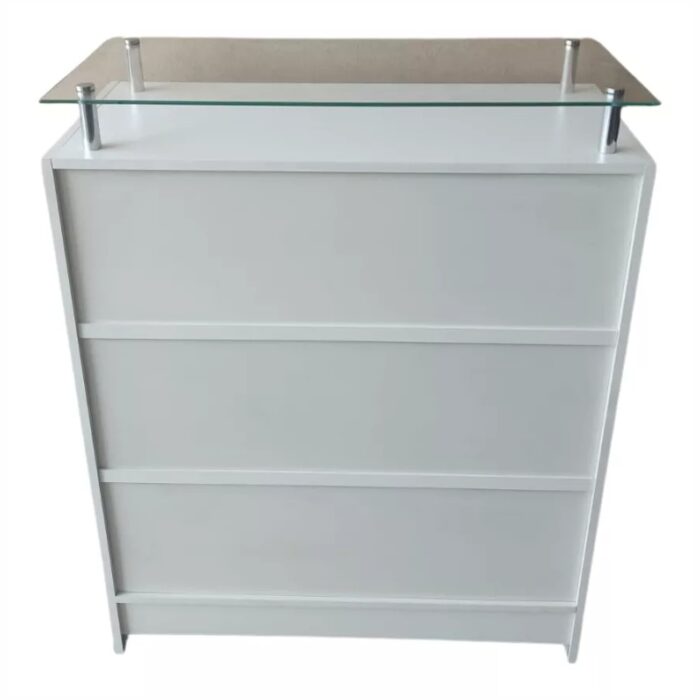 Balcão L para Caixa - Recepção 100% MDF com Vidro Branco 3