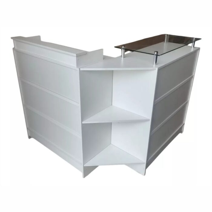 Balcão L para Caixa - Recepção 100% MDF com Vidro Branco