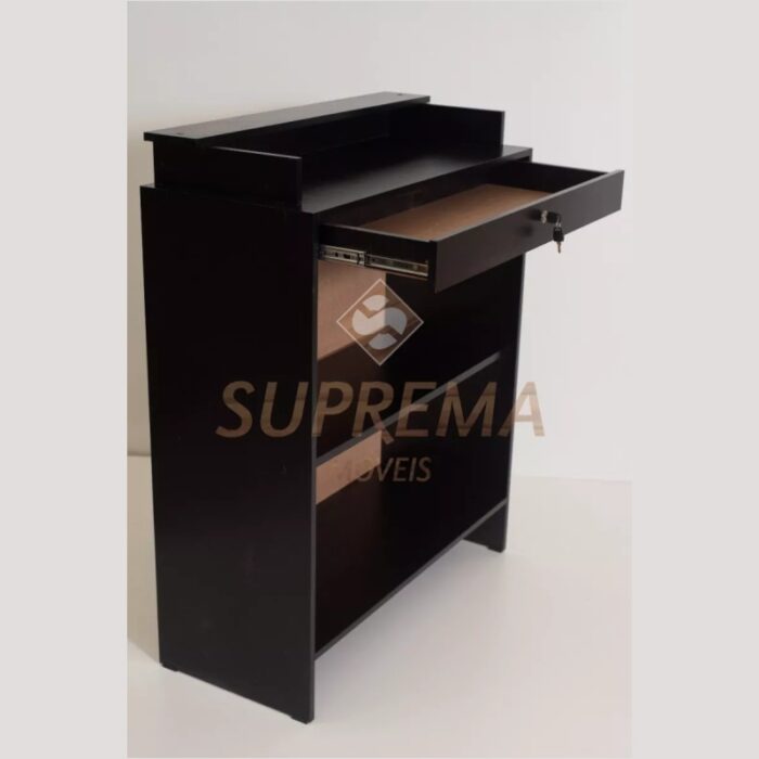 Balcão L para Caixa - Recepção 100% MDF com Vidro Preto 2