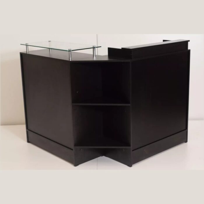 Balcão L para Caixa - Recepção 100% MDF com Vidro Preto 4