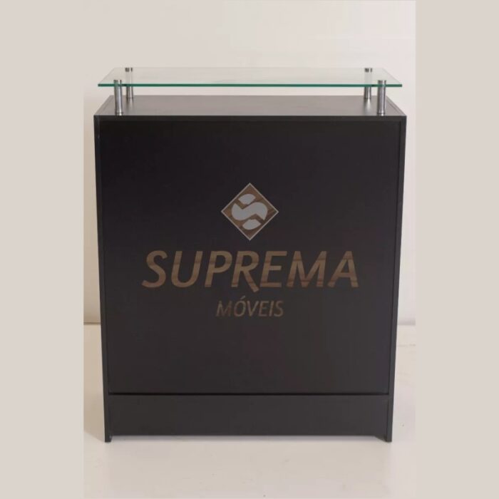 Balcão L para Caixa - Recepção 100% MDF com Vidro Preto