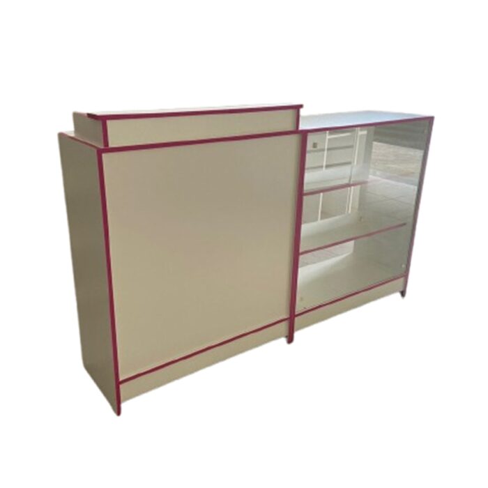 Balcão Caixa E Balcão Vitrine Expositor Com Fita Rosa Para Lojas Branco - Suprema Móveis
